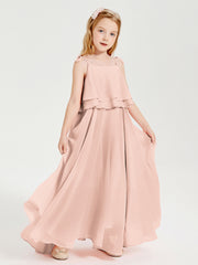 Robes de Demoiselle d'Honneur Junior en Mousseline avec Nœud Papillon Rose Perle