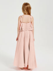 Robes de Demoiselle d'Honneur Junior en Mousseline avec Nœud Papillon Rose Perle