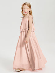 Robes de Demoiselle d'Honneur Junior en Mousseline avec Nœud Papillon Rose Perle