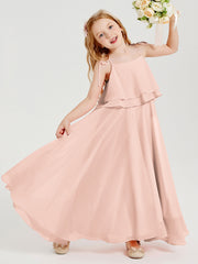 Robes de Demoiselle d'Honneur Junior en Mousseline avec Nœud Papillon Rose Perle