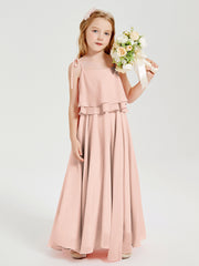 Robes de Demoiselle d'Honneur Junior en Mousseline avec Nœud Papillon Rose Perle