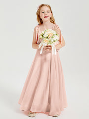 Robes de Demoiselle d'Honneur Junior en Mousseline avec Nœud Papillon Rose Perle
