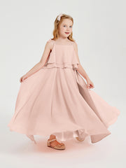 Robes de Demoiselle d'Honneur Junior en Mousseline avec Nœud Papillon Rose Perle