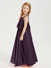 Robes de Demoiselle d'Honneur Junior en Mousseline avec Nœud Papillon Plum
