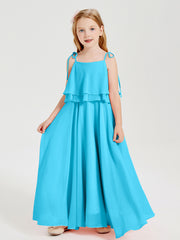Robes de Demoiselle d'Honneur Junior en Mousseline avec Nœud Papillon Piscine