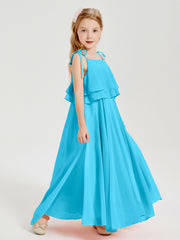 Robes de Demoiselle d'Honneur Junior en Mousseline avec Nœud Papillon Piscine
