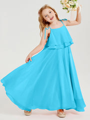 Robes de Demoiselle d'Honneur Junior en Mousseline avec Nœud Papillon Piscine