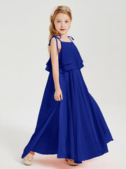 Robes de Demoiselle d'Honneur Junior en Mousseline avec Nœud Papillon Bleu Royale