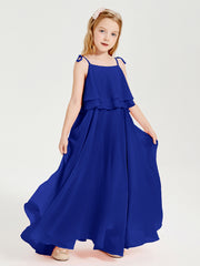 Robes de Demoiselle d'Honneur Junior en Mousseline avec Nœud Papillon Bleu Royale