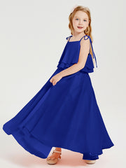 Robes de Demoiselle d'Honneur Junior en Mousseline avec Nœud Papillon Bleu Royale