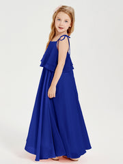 Robes de Demoiselle d'Honneur Junior en Mousseline avec Nœud Papillon Bleu Royale