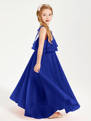 Robes de Demoiselle d'Honneur Junior en Mousseline avec Nœud Papillon Bleu Royale