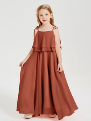 Robes de Demoiselle d'Honneur Junior en Mousseline avec Nœud Papillon Rouille