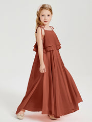 Robes de Demoiselle d'Honneur Junior en Mousseline avec Nœud Papillon Rouille