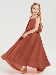 Robes de Demoiselle d'Honneur Junior en Mousseline avec Nœud Papillon Rouille