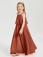 Robes de Demoiselle d'Honneur Junior en Mousseline avec Nœud Papillon Rouille