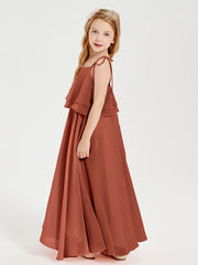 Robes de Demoiselle d'Honneur Junior en Mousseline avec Nœud Papillon Rouille