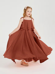 Robes de Demoiselle d'Honneur Junior en Mousseline avec Nœud Papillon Rouille
