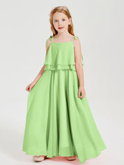 Robes de Demoiselle d'Honneur Junior en Mousseline avec Nœud Papillon Sauge