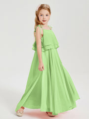 Robes de Demoiselle d'Honneur Junior en Mousseline avec Nœud Papillon Sauge