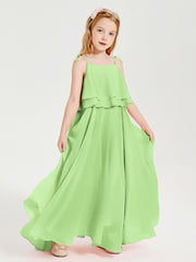 Robes de Demoiselle d'Honneur Junior en Mousseline avec Nœud Papillon Sauge
