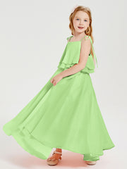 Robes de Demoiselle d'Honneur Junior en Mousseline avec Nœud Papillon Sauge