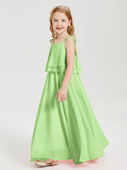 Robes de Demoiselle d'Honneur Junior en Mousseline avec Nœud Papillon Sauge
