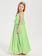 Robes de Demoiselle d'Honneur Junior en Mousseline avec Nœud Papillon Sauge