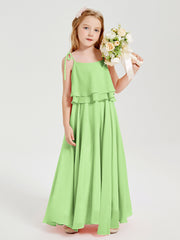 Robes de Demoiselle d'Honneur Junior en Mousseline avec Nœud Papillon Sauge