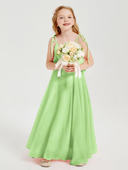 Robes de Demoiselle d'Honneur Junior en Mousseline avec Nœud Papillon Sauge