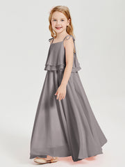 Robes de Demoiselle d'Honneur Junior en Mousseline avec Nœud Papillon Argent