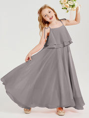 Robes de Demoiselle d'Honneur Junior en Mousseline avec Nœud Papillon Argent