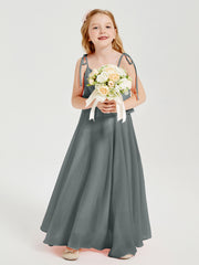 Robes de Demoiselle d'Honneur Junior en Mousseline avec Nœud Papillon Gris Acier