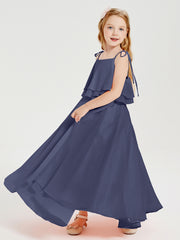 Robes de Demoiselle d'Honneur Junior en Mousseline avec Nœud Papillon Orageux