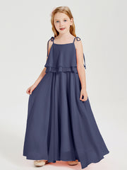 Robes de Demoiselle d'Honneur Junior en Mousseline avec Nœud Papillon Orageux