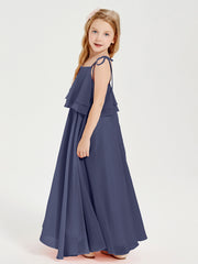 Robes de Demoiselle d'Honneur Junior en Mousseline avec Nœud Papillon Orageux