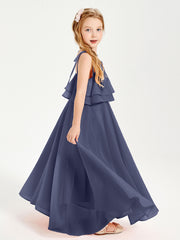 Robes de Demoiselle d'Honneur Junior en Mousseline avec Nœud Papillon Orageux
