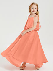 Robes de Demoiselle d'Honneur Junior en Mousseline avec Nœud Papillon Crépuscule