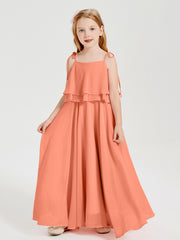 Robes de Demoiselle d'Honneur Junior en Mousseline avec Nœud Papillon Crépuscule