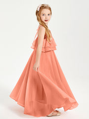 Robes de Demoiselle d'Honneur Junior en Mousseline avec Nœud Papillon Crépuscule