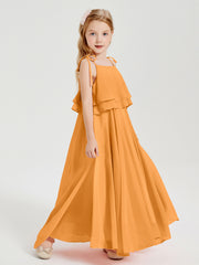 Robes de Demoiselle d'Honneur Junior en Mousseline avec Nœud Papillon Mandarine
