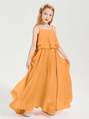 Robes de Demoiselle d'Honneur Junior en Mousseline avec Nœud Papillon Mandarine