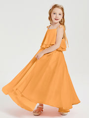 Robes de Demoiselle d'Honneur Junior en Mousseline avec Nœud Papillon Mandarine