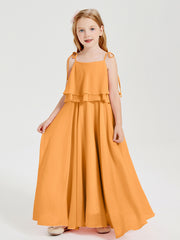 Robes de Demoiselle d'Honneur Junior en Mousseline avec Nœud Papillon Mandarine