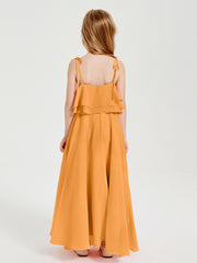 Robes de Demoiselle d'Honneur Junior en Mousseline avec Nœud Papillon Mandarine