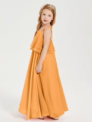 Robes de Demoiselle d'Honneur Junior en Mousseline avec Nœud Papillon Mandarine