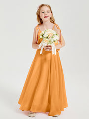Robes de Demoiselle d'Honneur Junior en Mousseline avec Nœud Papillon Mandarine