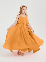 Robes de Demoiselle d'Honneur Junior en Mousseline avec Nœud Papillon Mandarine