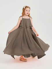 Robes de Demoiselle d'Honneur Junior en Mousseline avec Nœud Papillon Taupe