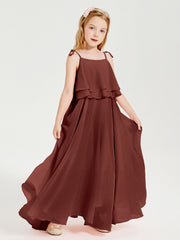 Robes de Demoiselle d'Honneur Junior en Mousseline avec Nœud Papillon Terracotta